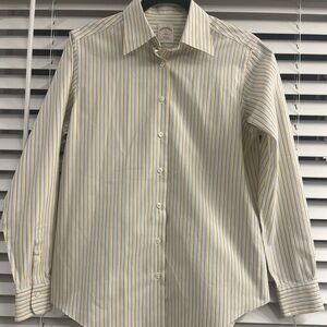 NWOT-Brooks Brothers 346 Yellow Blue & White Striped Dress Shirt Size 4